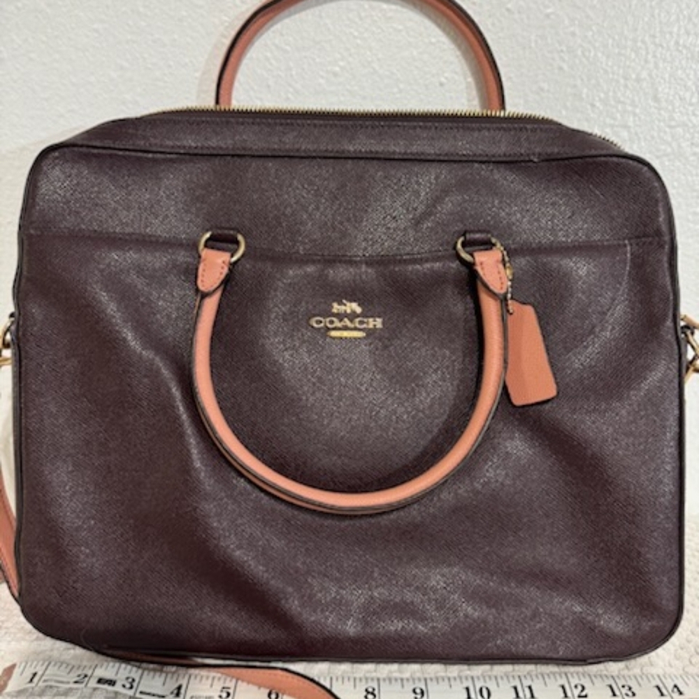 Coach Metropolitan Slim Briefcase / Laptop Work Bag Maroon EUC